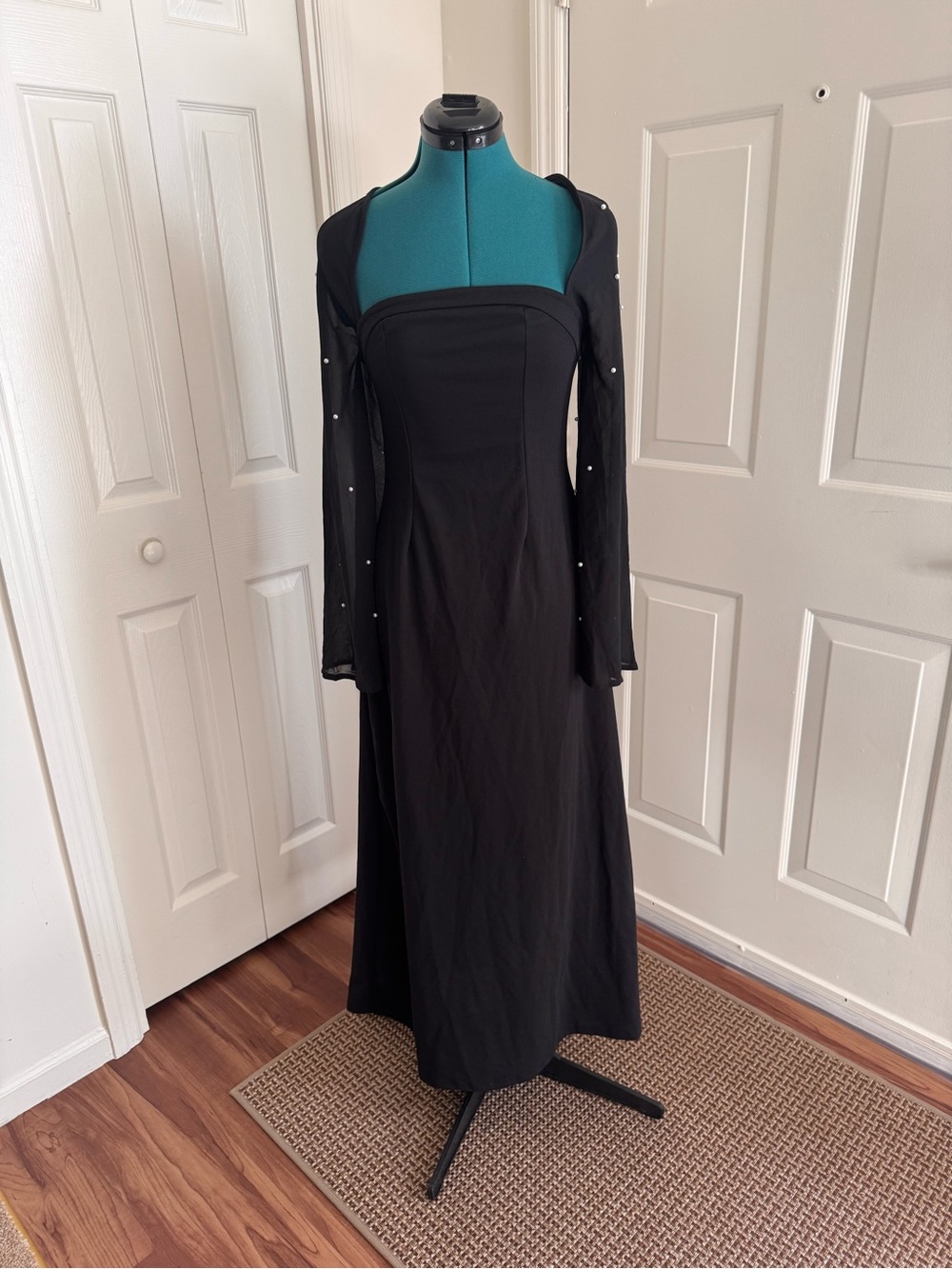 SHEIN Black Long Sleeve Square Neck Evening Dress